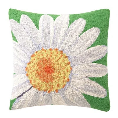 Peking Handicraft The Pillow Shoppe White Daisy Wool Hook Throw Pillow With Removable Cover In White;green