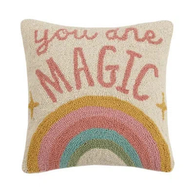 Peking Handicraft The Pillow Shoppe You Are Magic Wool Hook Fun Inspirational Pillow With Removable Cover, 14" Square In Pink;cream