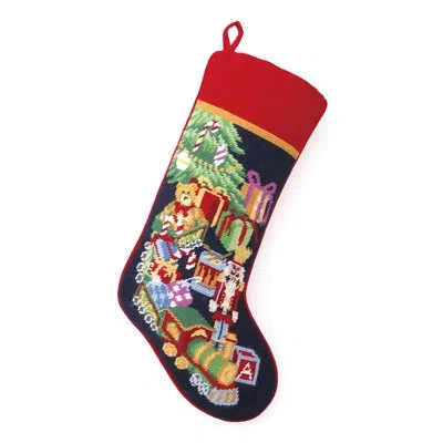 Peking Handicraft Toy Train Needlepoint Stocking In Blue;green;red