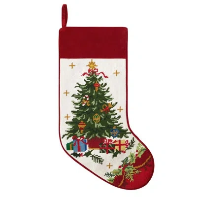Peking Handicraft Tree With Presents Embroidered Needlepoint Stocking In Multi
