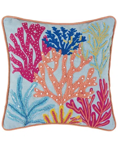 Peking Handicraft Tropical Coral Embroidered Pillow In Multi
