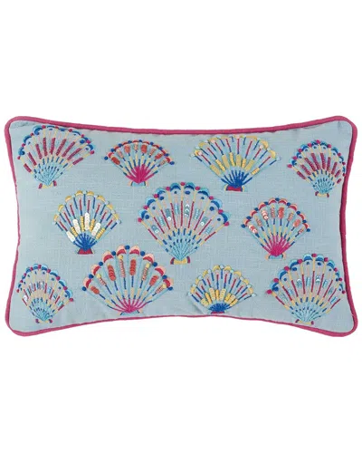 Peking Handicraft Tropical Shell Embroidered Pillow In Blue