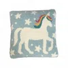 Peking Handicraft Unicorn Mini Yarn Throw Pillow In Blue In Blue