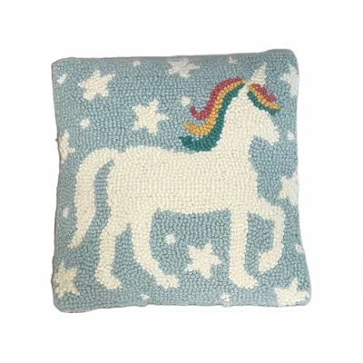 Peking Handicraft Unicorn Mini Yarn Throw Pillow In Blue