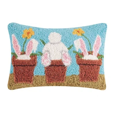 Peking Handicraft Vase Rabbits Wool Hook Pillow In Blue;brown;white