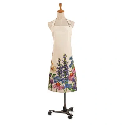 Peking Handicraft Wildflower Meadow Kitchen Apron In Blue;pink;purple;cream