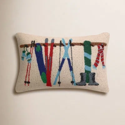 Peking Handicraft Winter Rack Hook Wool Throw Pillow In Blue;green;red;cream