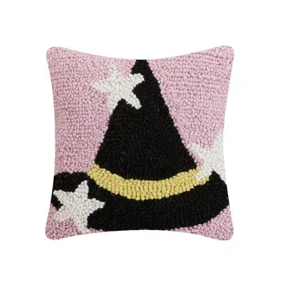 Peking Handicraft Witch Hat With Stars Petite Size Wool Hook Pillow In Black;pink