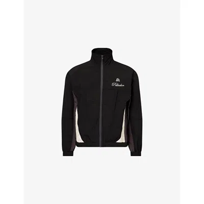 Pellador Mens Black Embroidered-logo Panelled Shell Track Jacket
