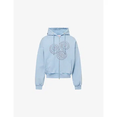 Pellador Mens Blue Triskle Embroidered Cotton Hoodie