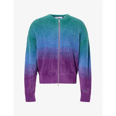 Pellador Mens  Gradient Crew Mohair Knit Cardigan In Green Multi