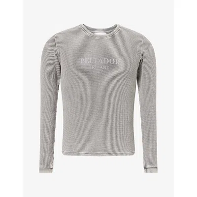 Pellador Mens Waffle Crew-neck Knitted Jumper Grey