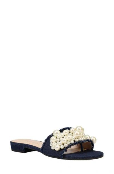 Pelle Moda Bayer Imitation Pearl Slide Sandal In Indigo