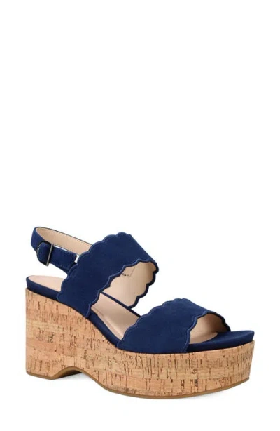 Pelle Moda Cicel Slingback Platform Wedge Sandal In Blue