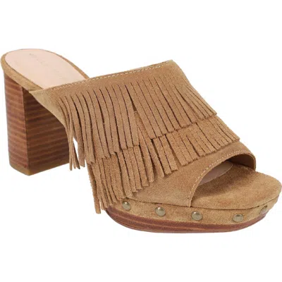 Pelle Moda Fringe Studded Block Heel Sandal In Brown