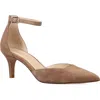 Pelle Moda Kendal Ankle Strap Pointed Toe Kitten Heel Pump In Brown