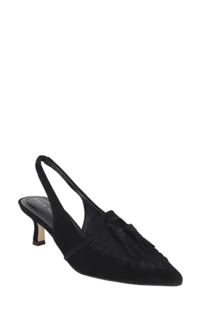 Pelle Moda Kesia Slingback Pointed Toe Kitten Heel Tassel Loafer Pump In Black