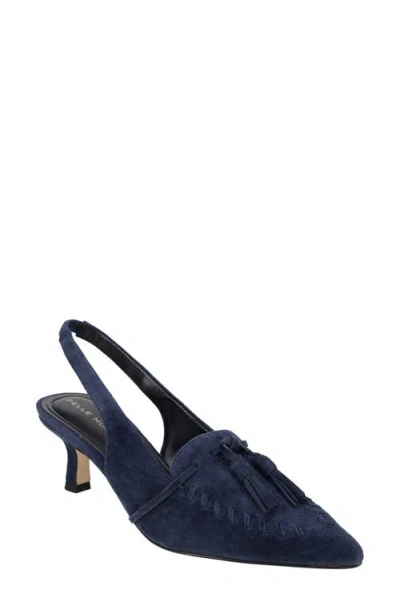 Pelle Moda Kesia Slingback Pointed Toe Kitten Heel Tassel Loafer Pump In Blue