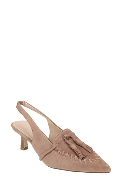 Pelle Moda Kesia Slingback Pointed Toe Kitten Heel Tassel Loafer Pump In Gold