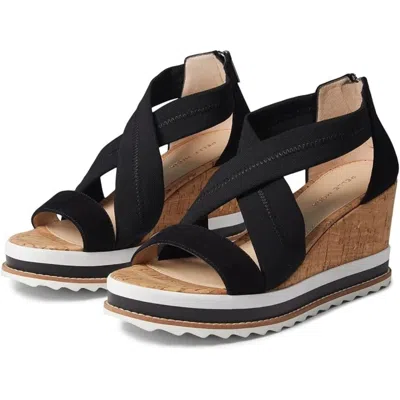 Pelle Moda Medina Sandals Women's Black Crisscross Strap Wedge Heel Zap2678