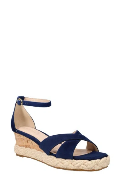 Pelle Moda Pippen Ankle Strap Wedge Slide Sandal In Blue