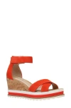 Pelle Moda Westyn Ankle Strap Platform Wedge Sandal In Red Orange