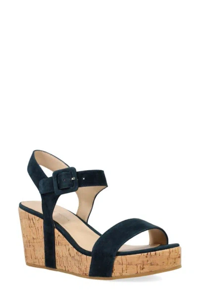 Pelle Moda Wiltz Ankle Strap Platform Wedge Sandal In Midnight