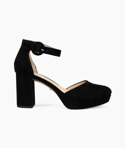 Pelle Moda Women's Lenor Heeled Platform Sandal In Black Kid Suede