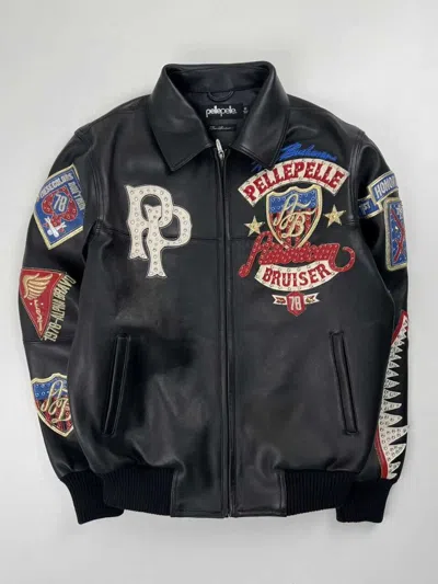 Pre-owned Pelle Pelle American Bruiser Plush Leather Jacket - Vintage Leather Jacket - Mar In Black