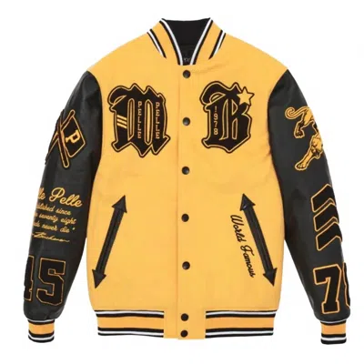 Pelle Pelle Men's Varsity Jacket In Black/gold In Yellow