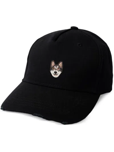 Pelo Foundation Wolf-patch Cotton Cap In Black