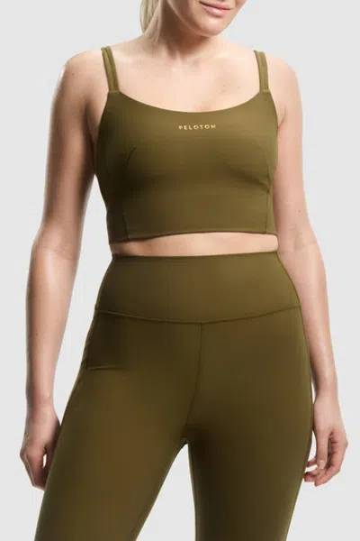 Peloton Cadent Strappy Open Back Bra In Dark Olive