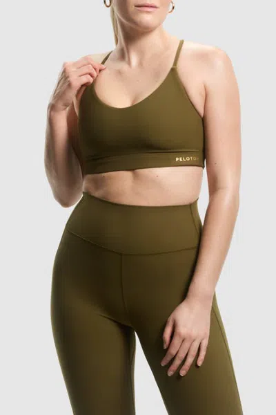 Peloton Cadent V-neck Strappy Back Bra In Dark Olive