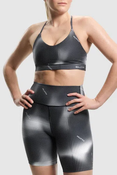 Peloton Cadent V-neck Strappy Back Bra In Halftone Black Print