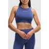 Peloton Instructor Quote Cadent High Neck Racerback Bra In Deep Cobalt