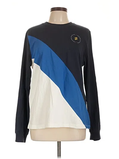 Pre-owned Peloton Long Sleeve Top Blue Color Block Pattern Crew Neck Tops