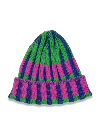 Pemy Women's Green / Pink / Purple Horizons Jacquard Cotton Knit Beanie In Multi
