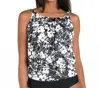 Penbrooke Blouson Tankini Top In Pen Black And White