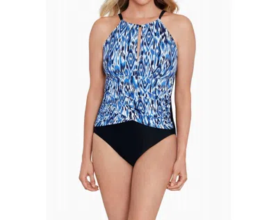 Penbrooke Ikats Meow High Neck Mio One Piece In Denim Blue