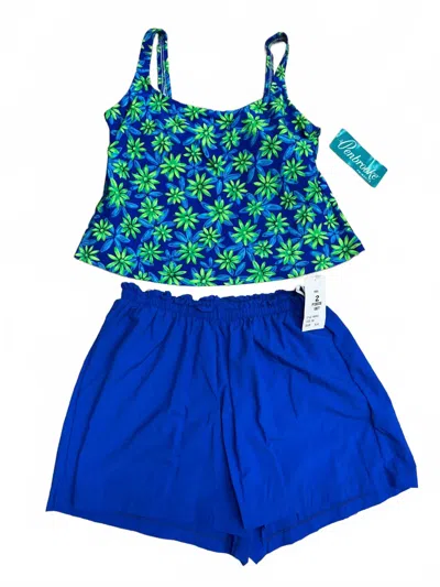 Penbrooke Plus Size 2 Piece Swim Wear In Blue Short Set In Multi