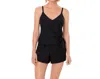 Penbrooke Solid Wrap Romper In Black In Black