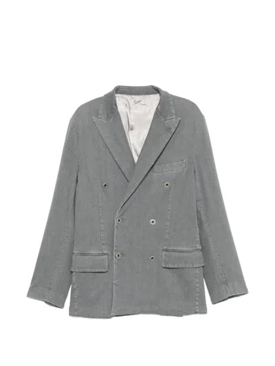 Pence Angelo Double-breasted Denim Jacket In Gray