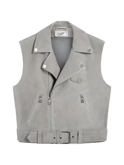 Pence Anemone Cropped Leather Biker Vest In Gray