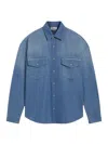 Pence Relaxed-fit Button-down Shirt With Textured Fabric In Blue