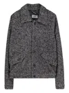 Pence Herringbone-pattern Buttoned Jacket In Black