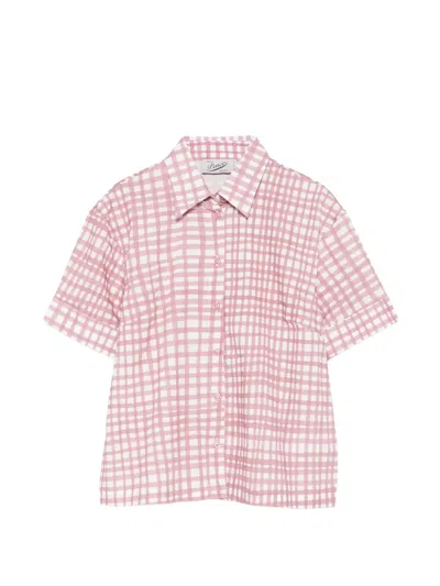 Pence Laura Gingham-check Short-sleeve Shirt In Pink