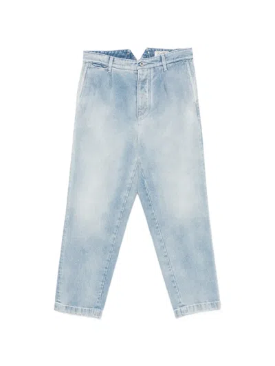 Pence Liam Acid-wash Pleated Jeans In Blue