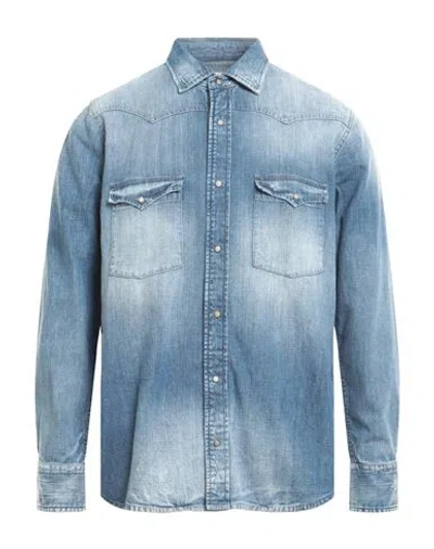 Pence Man Denim Shirt Blue Size L Cotton