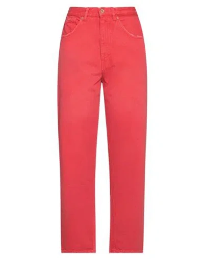 Pence Woman Denim Pants Red Size 25 Cotton