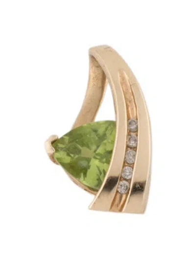 Pre-owned Pendant 10k 1.40ct Peridot & Diamond , 0.75" In Multi